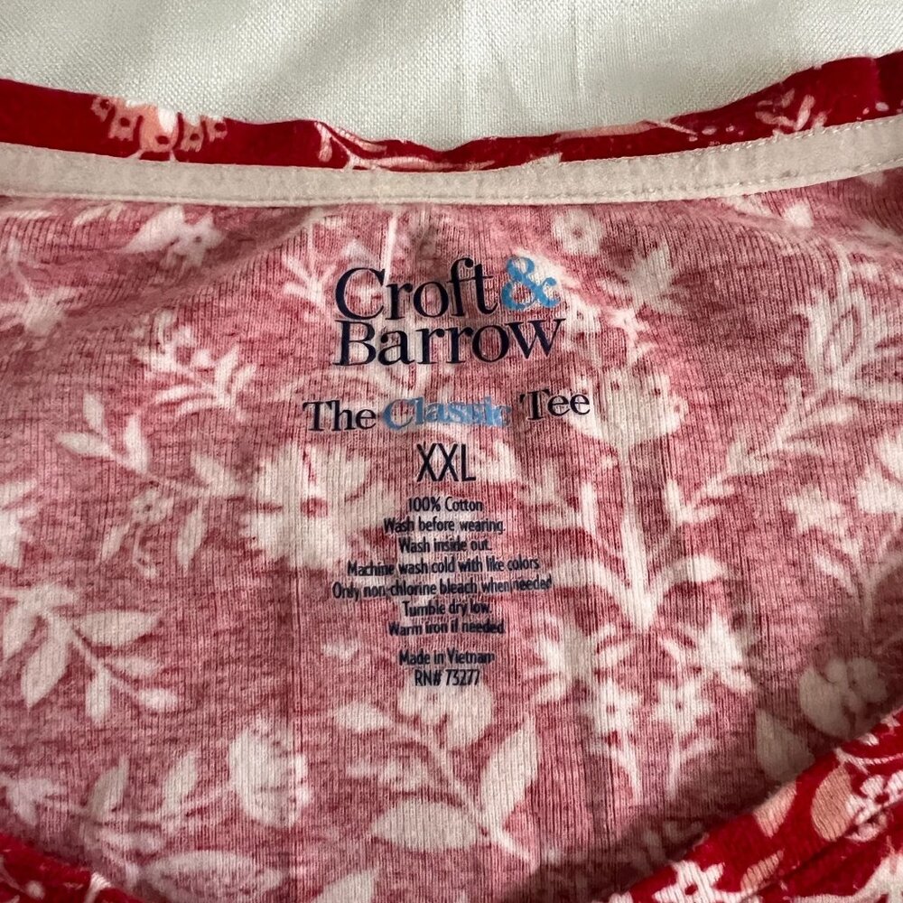 Croft & Barrow Red Floral Long-Sleeve Classic Tee XXL 100% Cotton Soft Comfortab - Picture 2 of 3